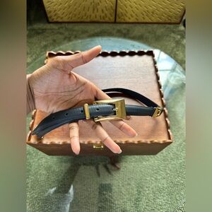 Devonshire Cream Black Leather Belt Gold Buckle Made in Canada Size 30 / 75